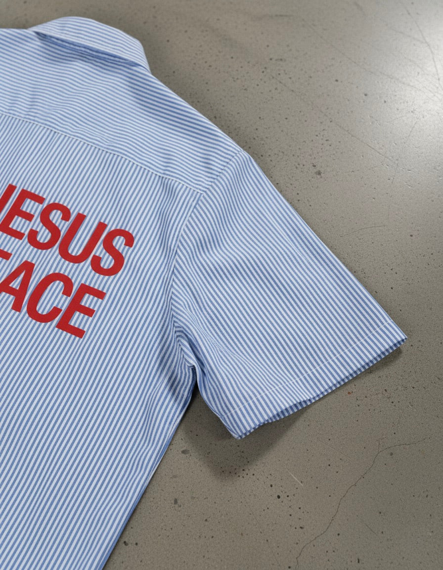 Know Jesus, Know Peace Oversized Blue Stripe Boxy Shirt | Peace®