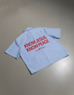 Know Jesus, Know Peace Oversized Blue Stripe Boxy Shirt | Peace®