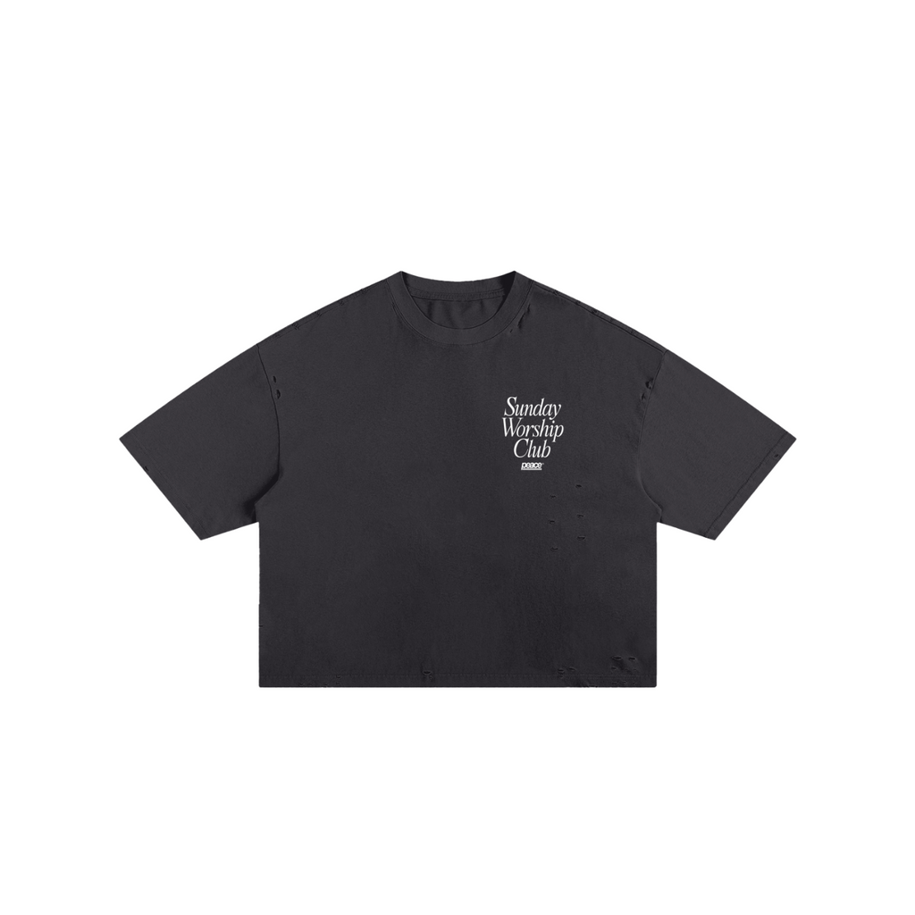 Sunday Worship Club Frayed Boxy Tee Wash Black | Peace® ODMPOD