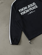 Know Jesus, Know Peace Signature Black Striped Collar Sweatshirt | Peace®