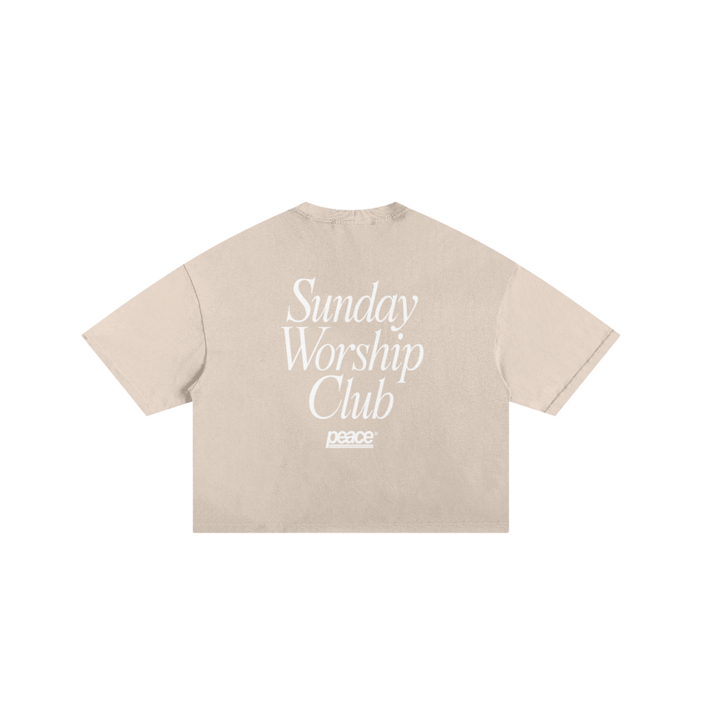Sunday Worship Club Frayed Boxy Tee Wash Beige | Peace® ODMPOD