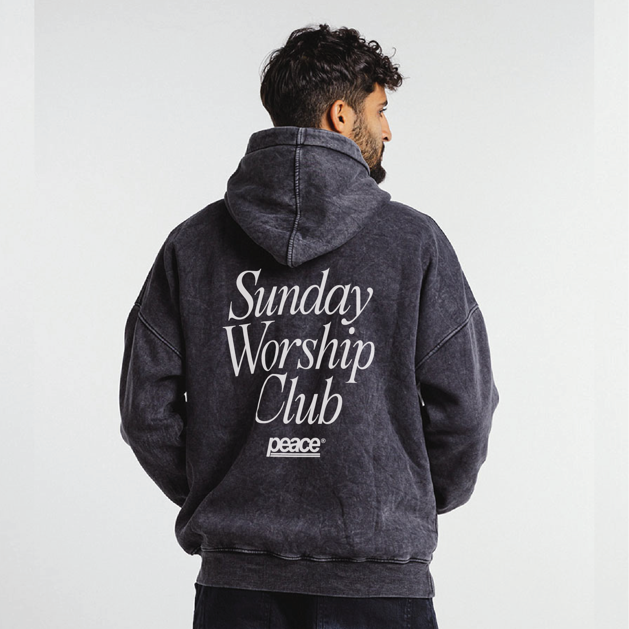 Sunday Worship Club Premium Black Acid Washed Oversized Hoodie | Peace® ODMPOD