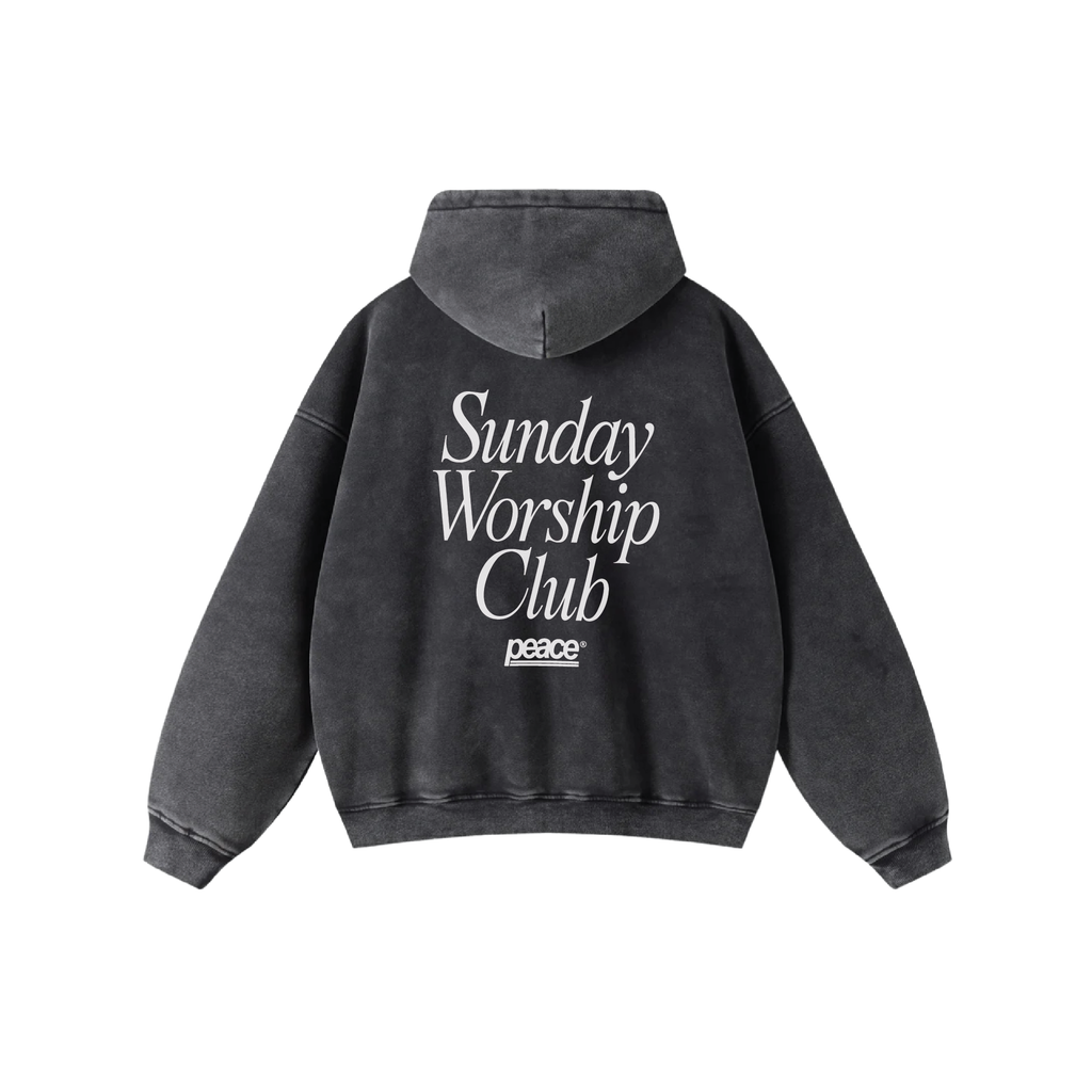 Sunday Worship Club Premium Black Acid Washed Oversized Hoodie | Peace® ODMPOD
