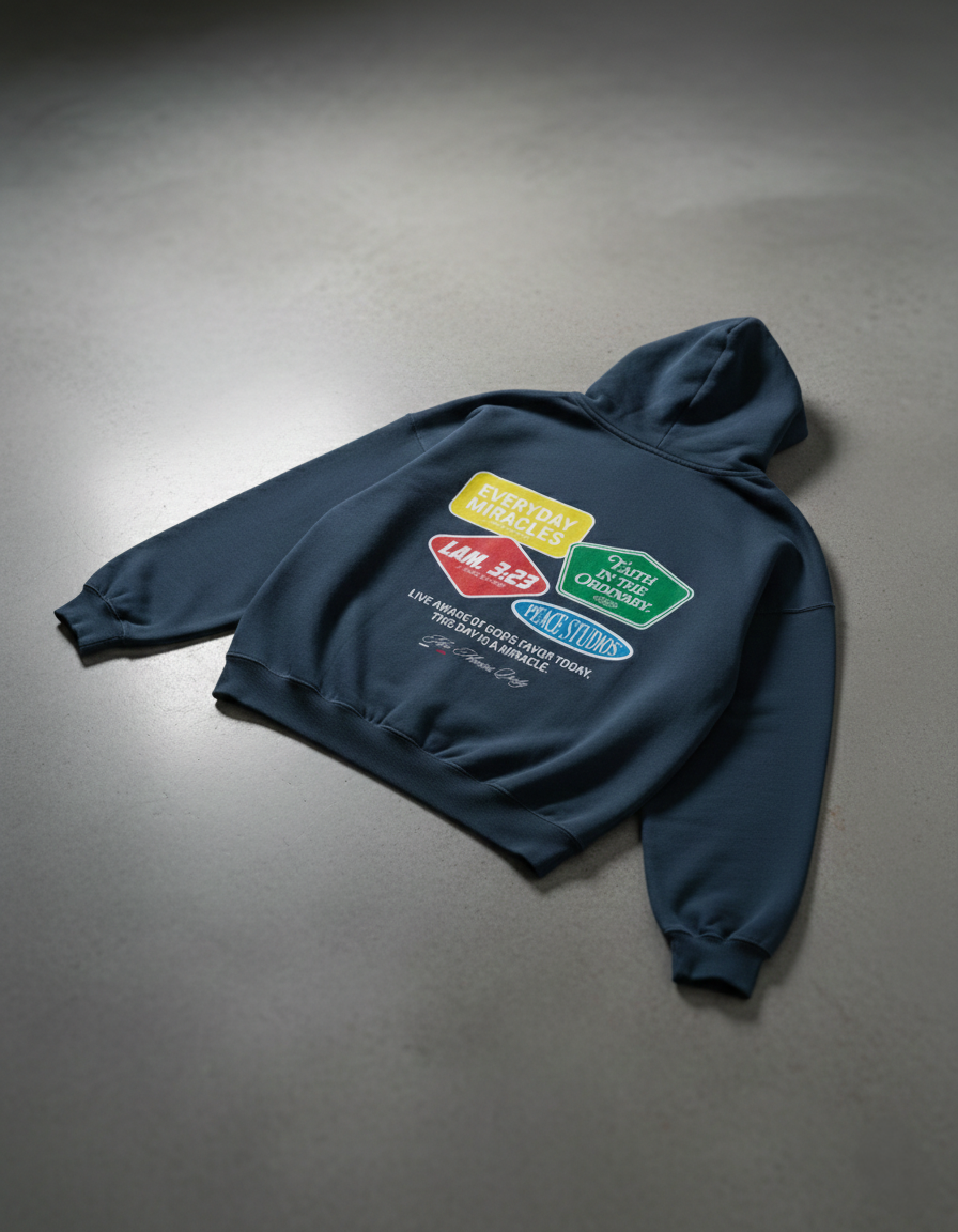 Everyday Miracles Navy Blue Boxy Hoodie | Peace®