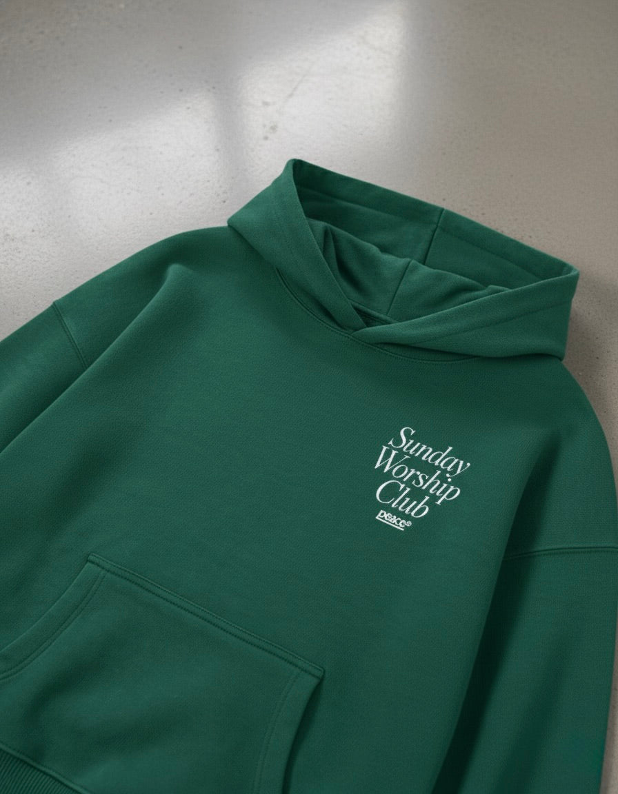 Sunday Worship Club Green Oversized Heavyweight Hoodie | Peace®