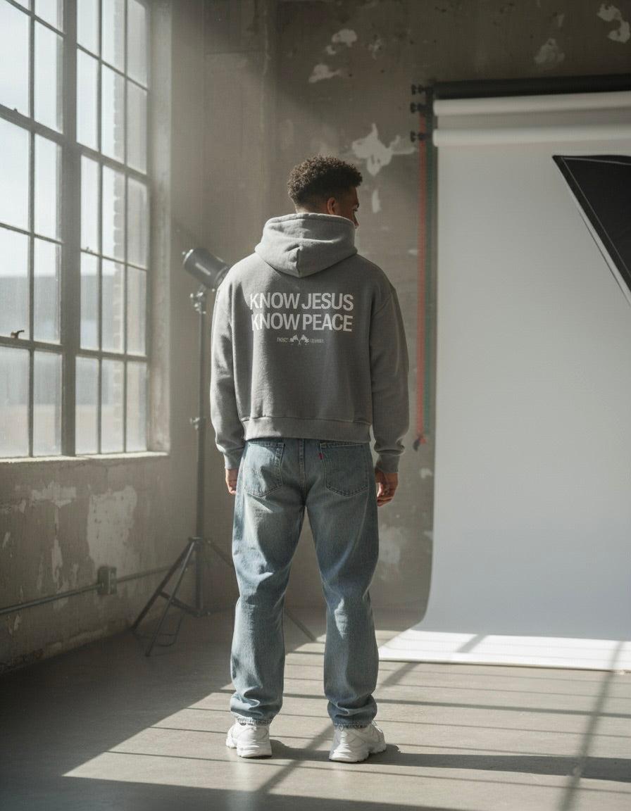 Know Jesus, Know Peace Premium Gray Boxy Hoodie | Peace®