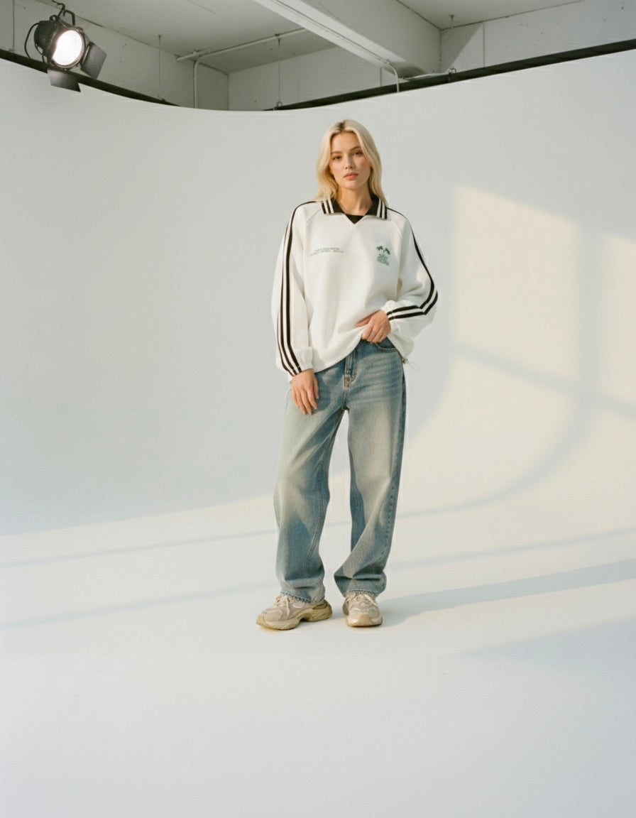 Know Jesus, Know Peace Signature White Striped Collar Sweatshirt | Peace®