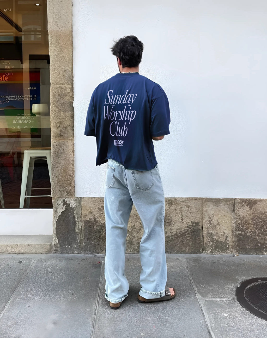 Sunday Worship Club Navy Blue Loose Fit Heavyweight Tee | Peace® ODMPOD