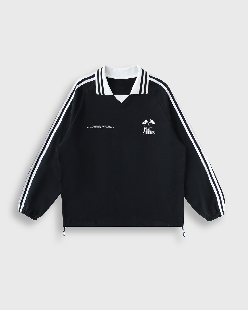 Know Jesus, Know Peace Signature Black Striped Collar Sweatshirt | Peace®