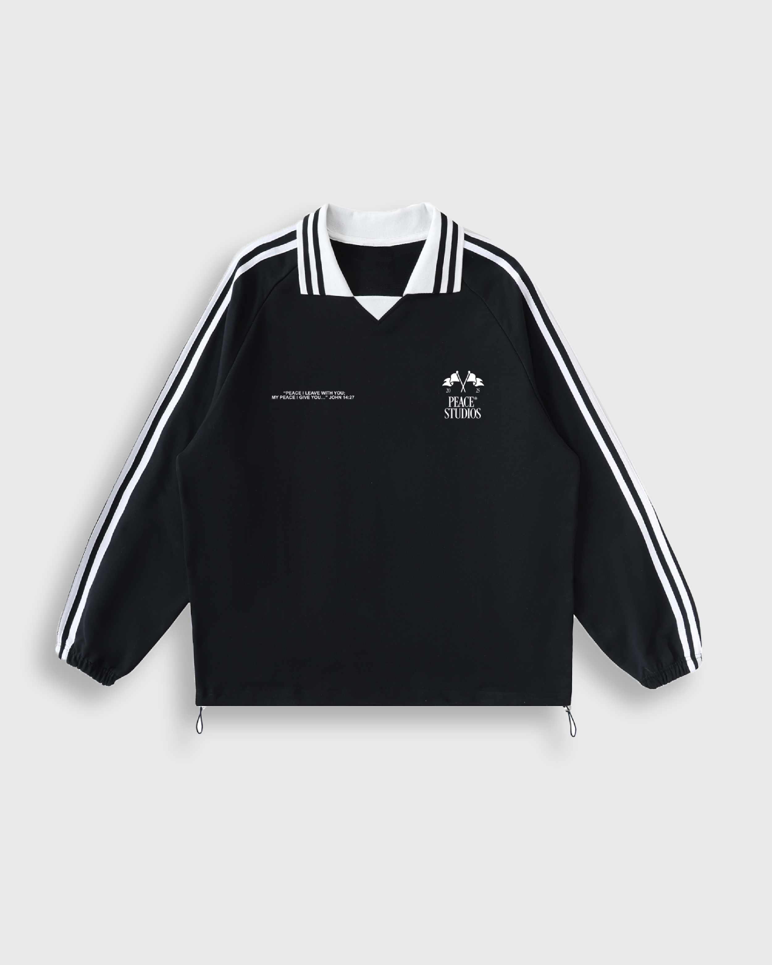 Know Jesus, Know Peace Signature Black Striped Collar Sweatshirt | Peace®