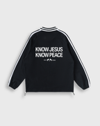 Know Jesus, Know Peace Signature Black Striped Collar Sweatshirt | Peace®