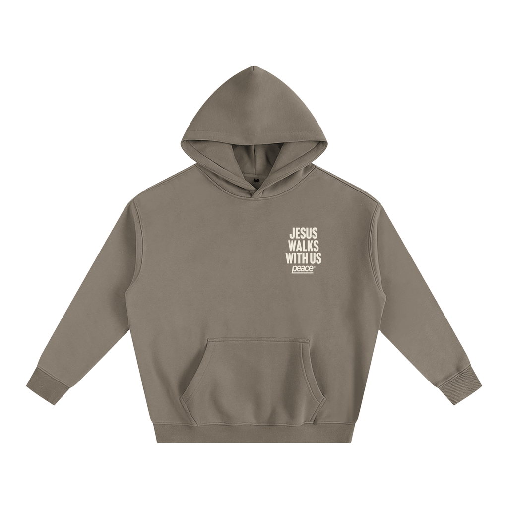 Jesus Walks With Us Gray Coffee Oversized Heavyweight Hoodie | Peace® ODMPOD