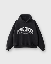 Peace® Studios Premium Enzyme-Washed Boxy Frayed Hoodie | Vintage Black