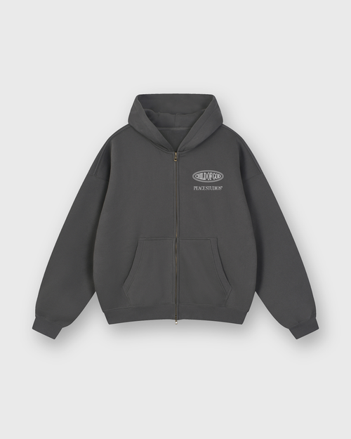 Child of God II Dark Gray Dual-Zip Fleece Boxy Hoodie | Peace®