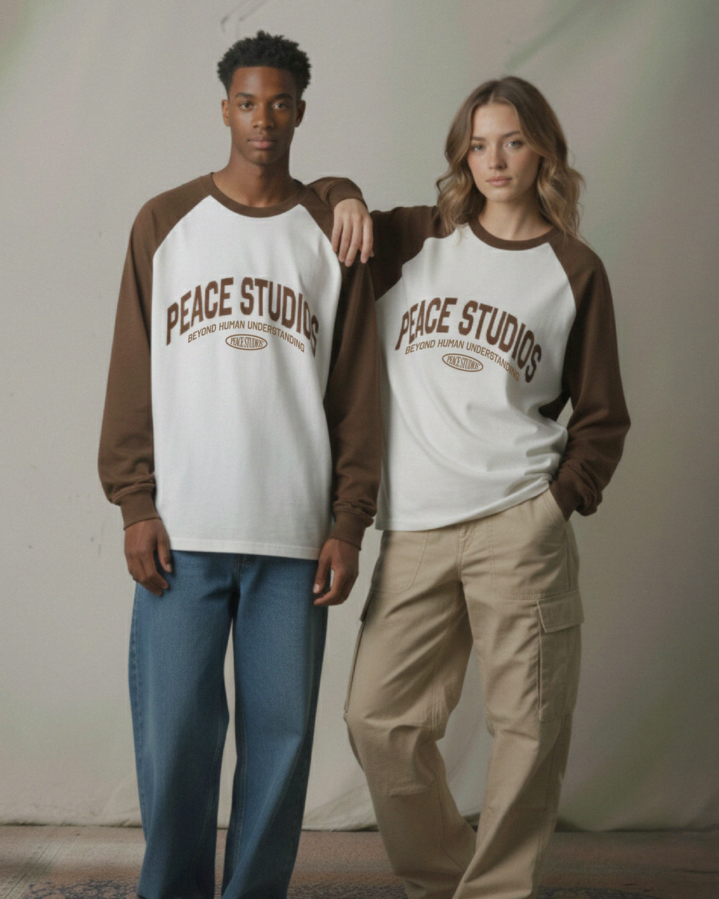 The Signature Brown and White Raglan Long-Sleeve Tee | Peace®