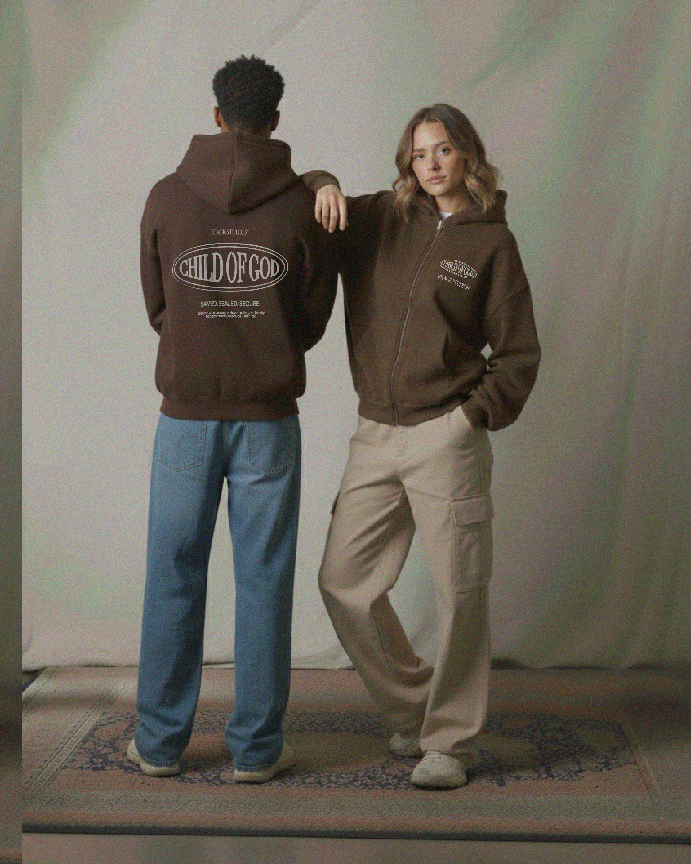 Child of God II Brown Essential Oversized Fleece Boxy Hoodie | Peace®