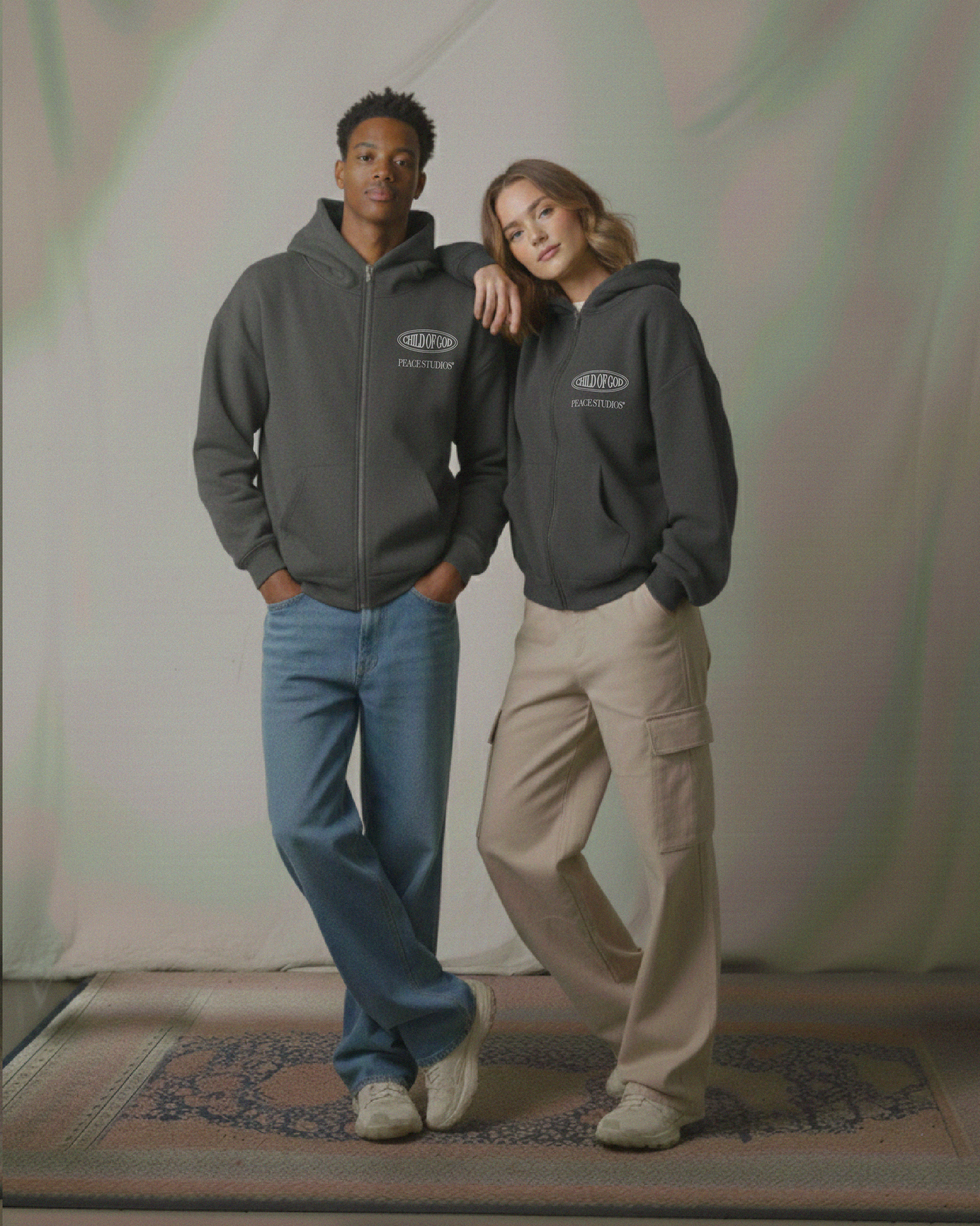 Child of God II Dark Gray Essential Oversized Fleece Boxy Hoodie | Peace®