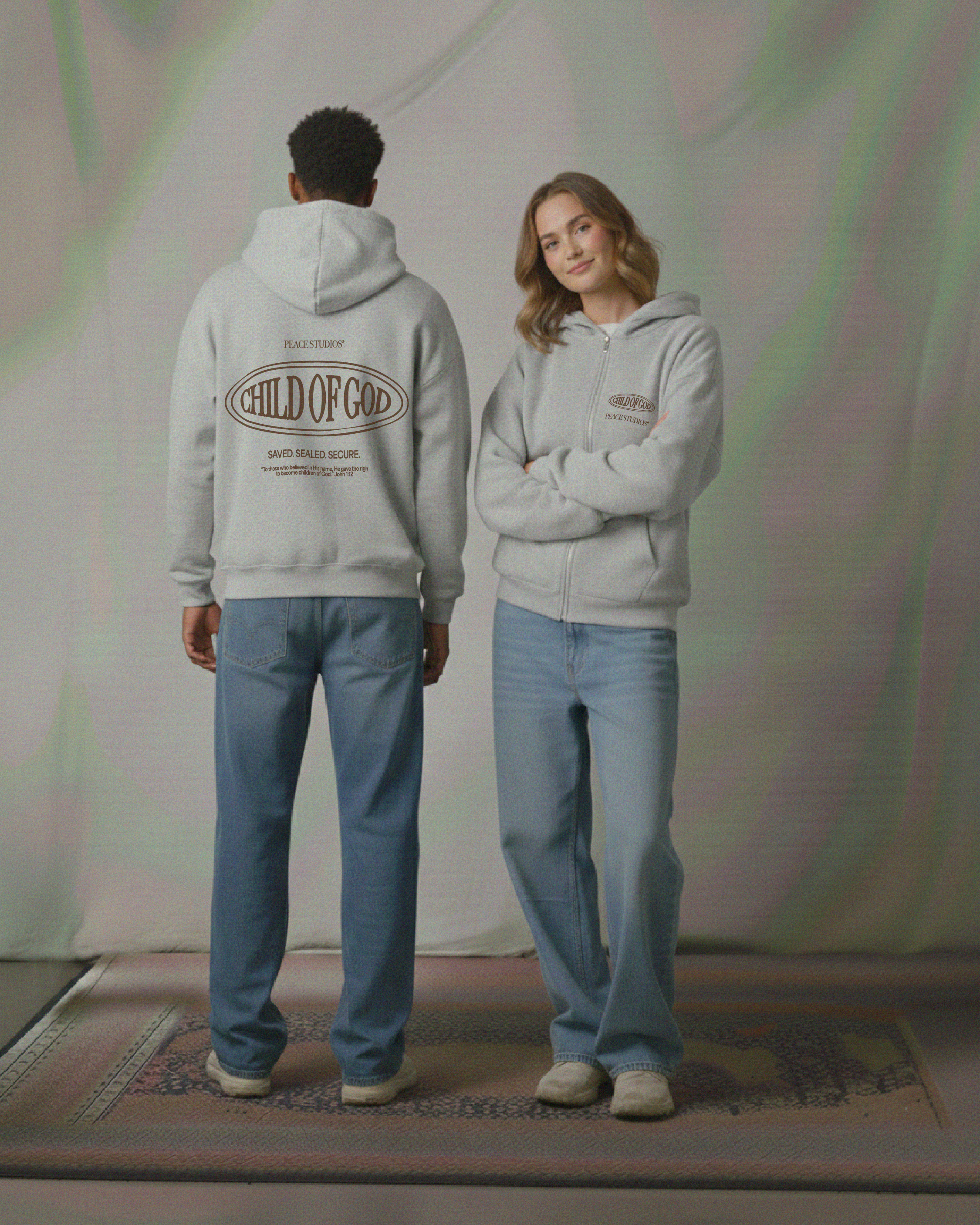 Child of God II Gray Essential Oversized Fleece Boxy Hoodie | Peace®