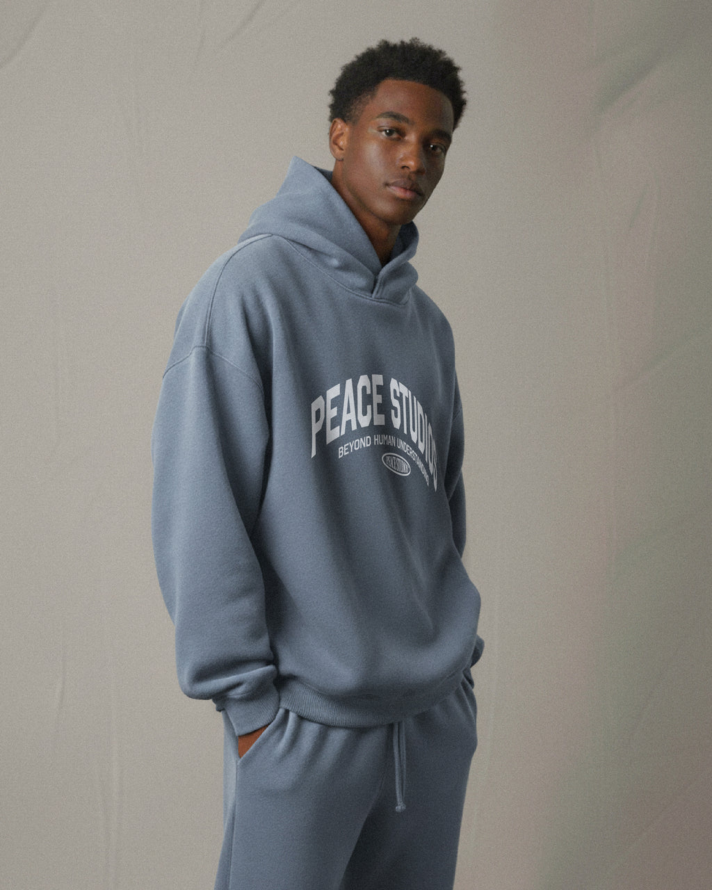 Peace® Studios Premium Enzyme-Washed Boxy Frayed Hoodie | Vintage Blue