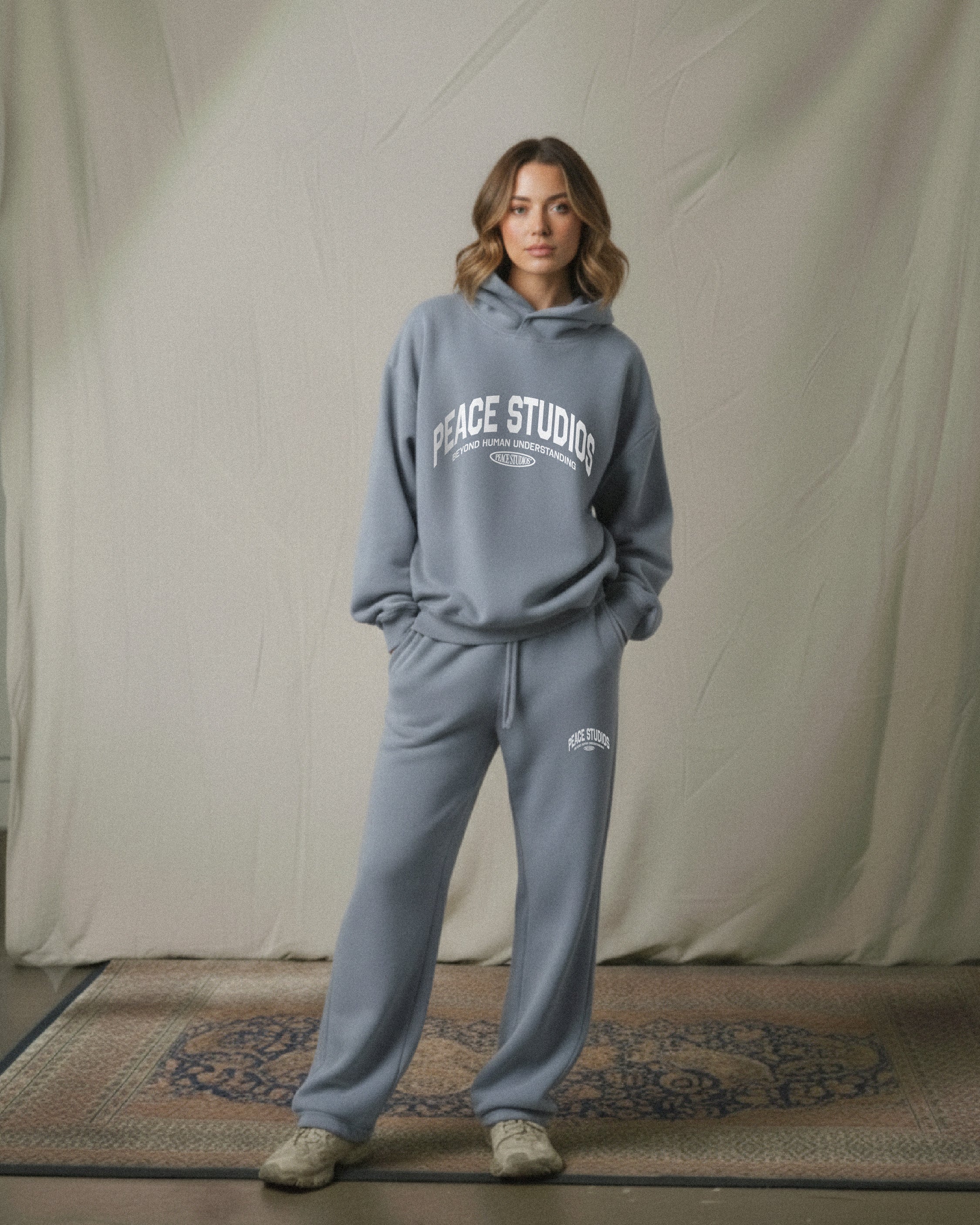 Peace® Studios Premium Enzyme-Washed Boxy Frayed Hoodie | Vintage Blue