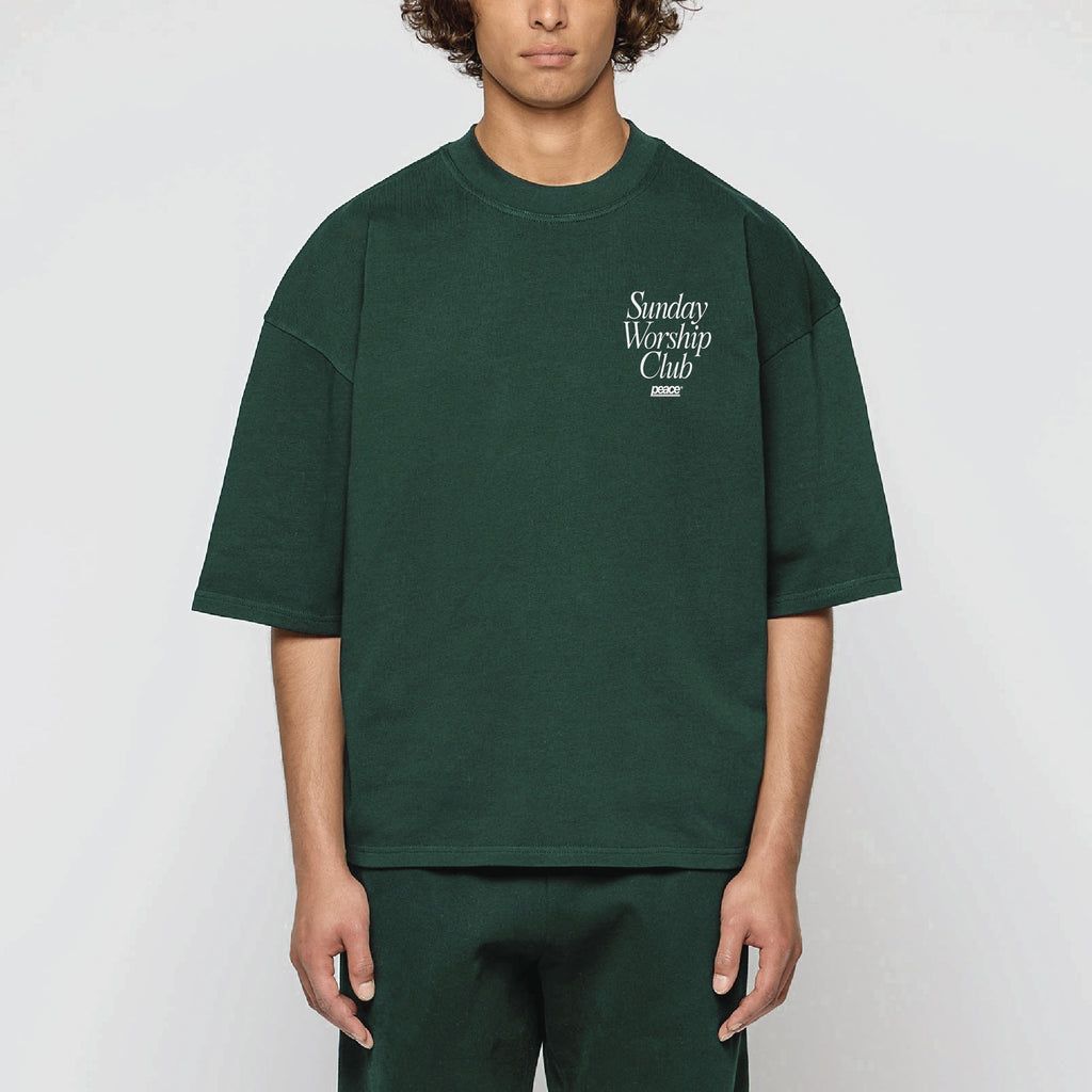 Sunday Worship Club Green Loose Fit Heavyweight Tee | Peace® ODMPOD