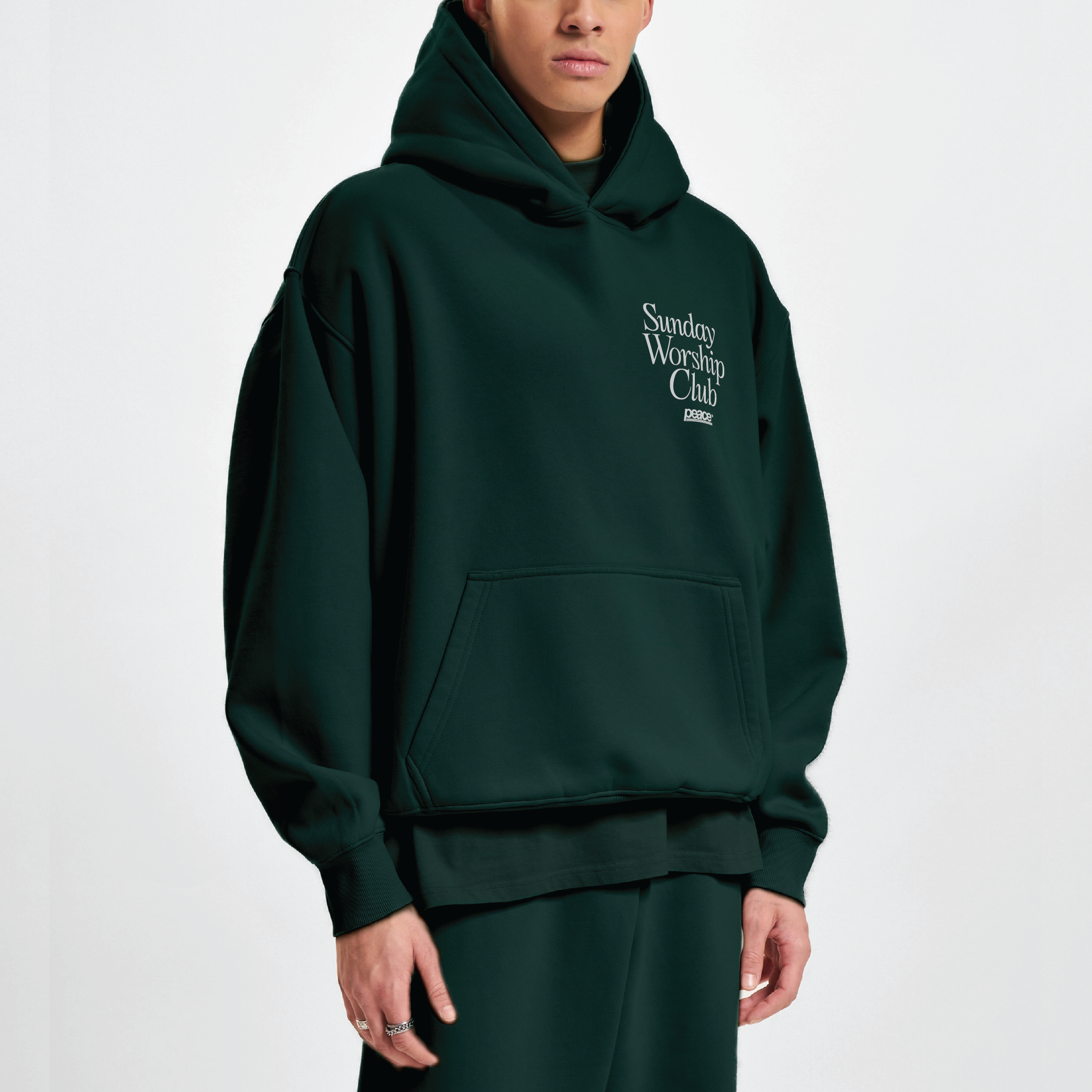 Sunday Worship Club Green Oversized Heavyweight Hoodie | Peace® ODMPOD