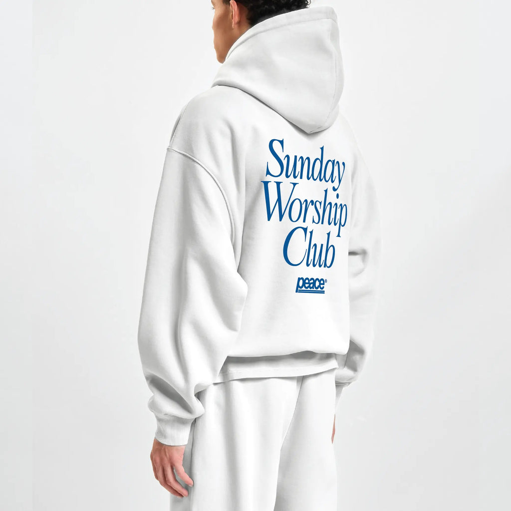 Sunday Worship Club White Oversized Heavyweight Hoodie | Peace® ODMPOD