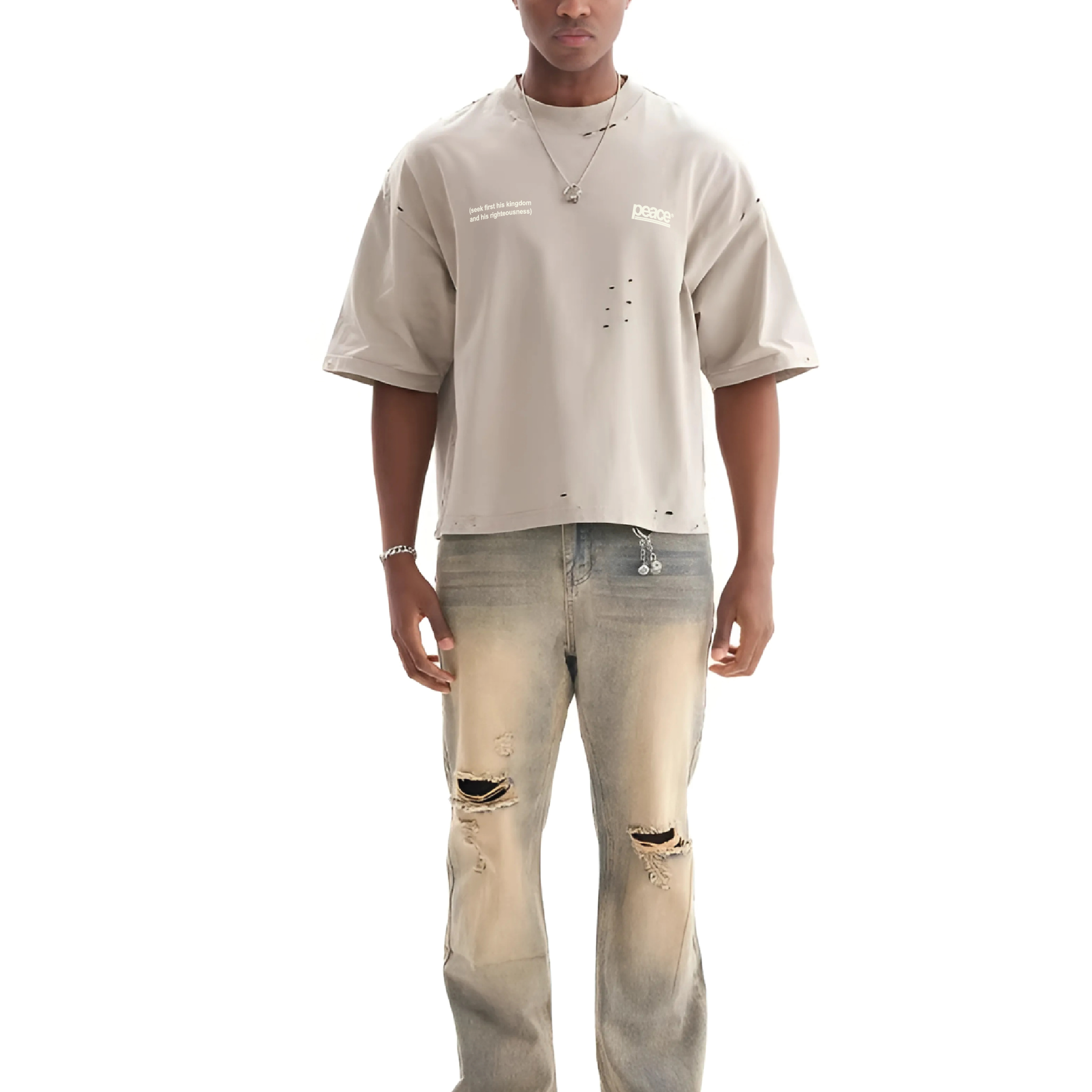 Heaven’s Passion Frayed Boxy Tee Wash Beige | Peace® PEACE STORE