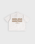 Know Jesus, Know Peace Oversized White Stripe Boxy Shirt | Peace®