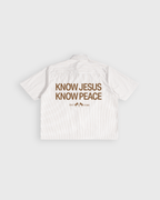 Know Jesus, Know Peace Oversized White Stripe Boxy Shirt | Peace®