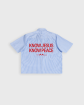 Know Jesus, Know Peace Oversized Blue Stripe Boxy Shirt | Peace®
