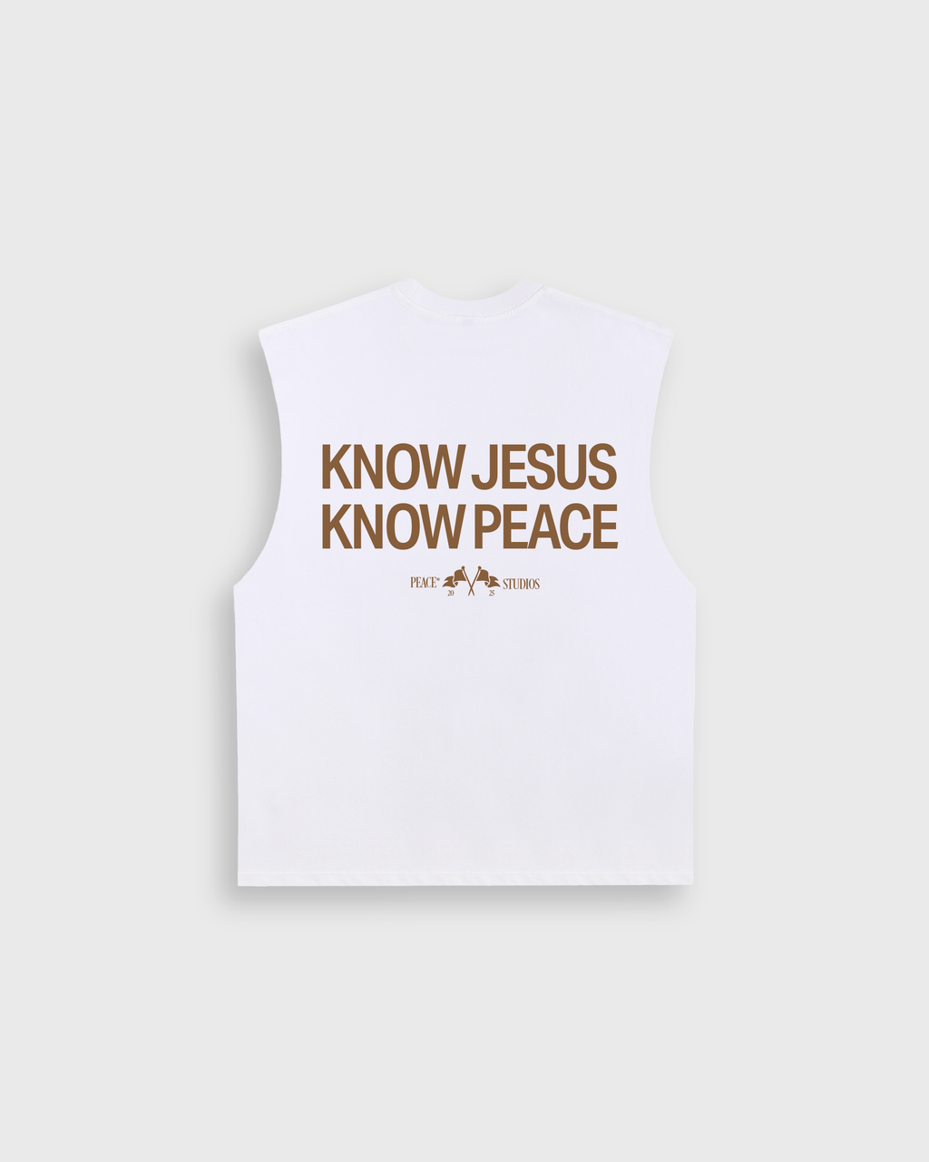 Know Jesus, Know Peace White Brown Raw Edge Tank Top | Peace®