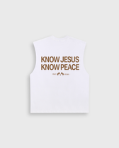 Know Jesus, Know Peace White Brown Raw Edge Tank Top | Peace®