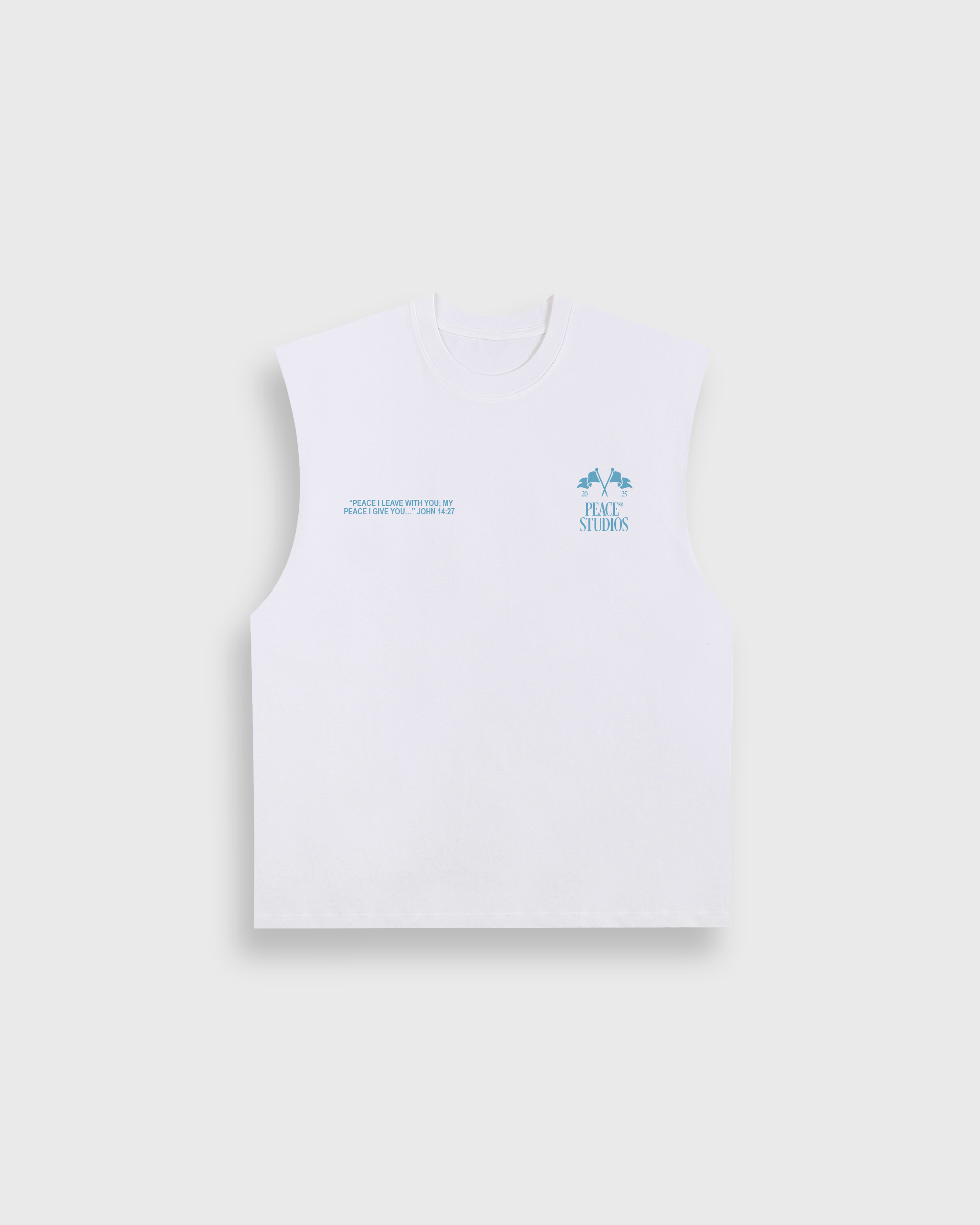 Know Jesus, Know Peace White Blue Raw Edge Tank Top | Peace®