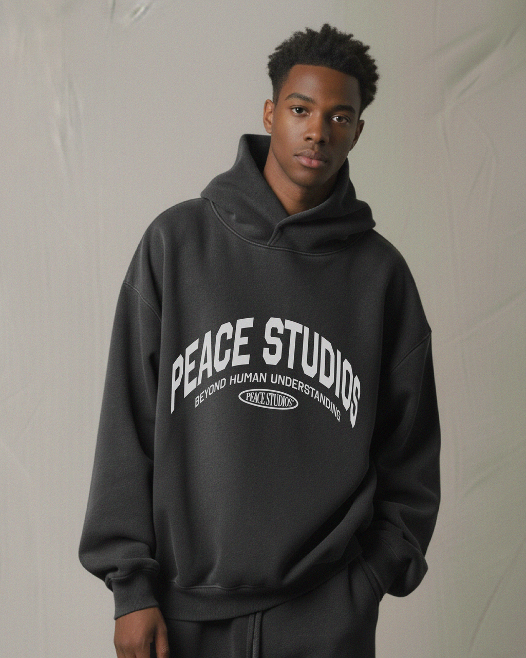 Peace® Studios Premium Enzyme-Washed Boxy Frayed Hoodie | Vintage Black