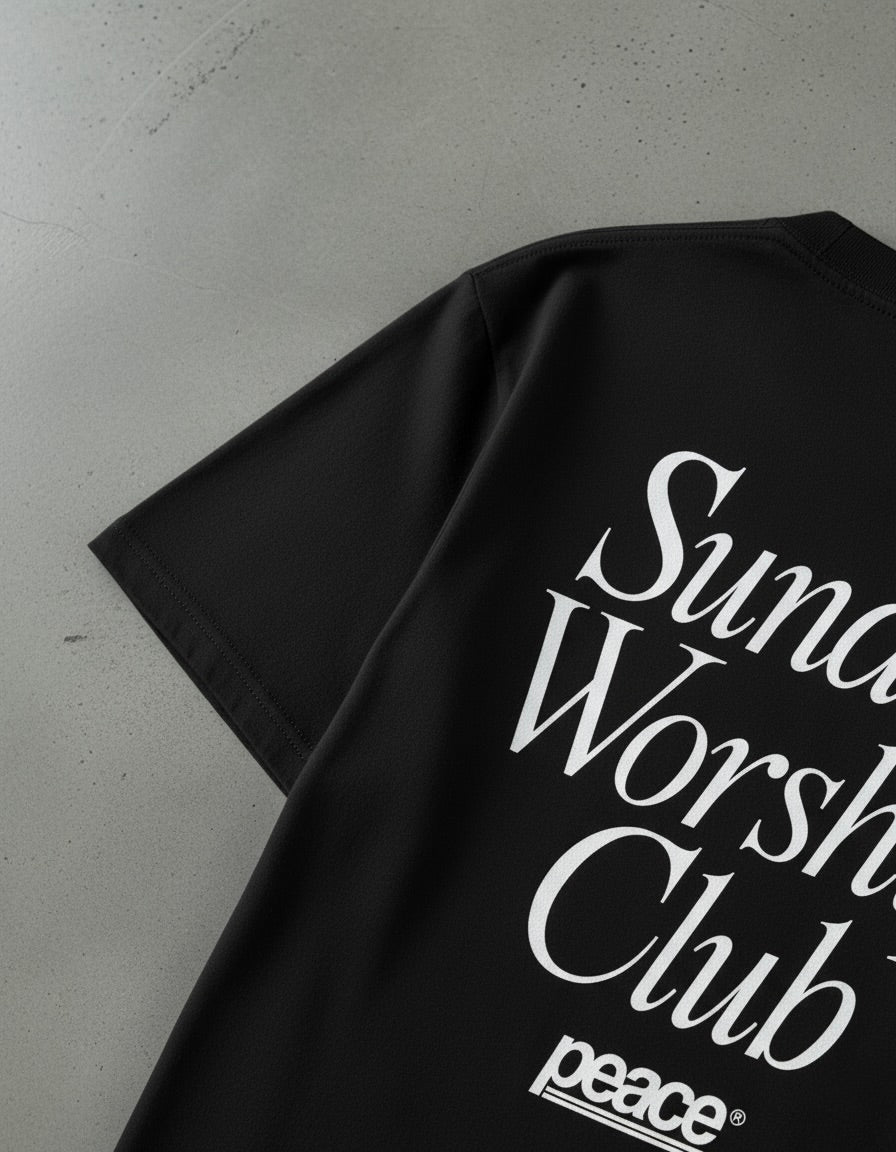 Sunday Worship Club Black Loose Fit Heavyweight Tee | Peace®