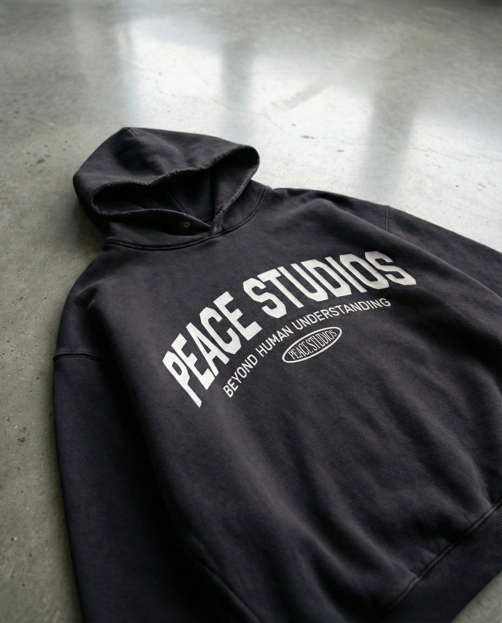 Peace® Studios Premium Enzyme-Washed Boxy Frayed Hoodie | Vintage Black