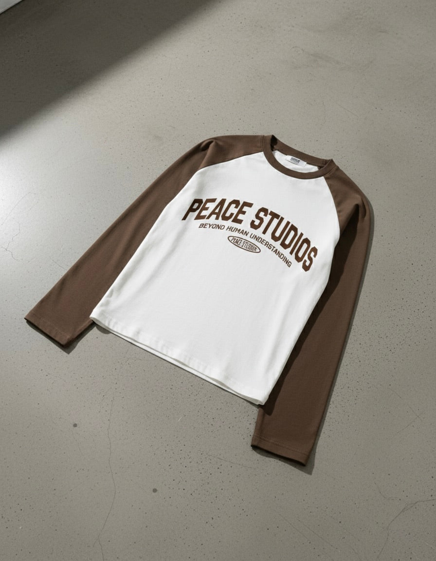 The Signature Brown and White Raglan Long-Sleeve Tee | Peace®