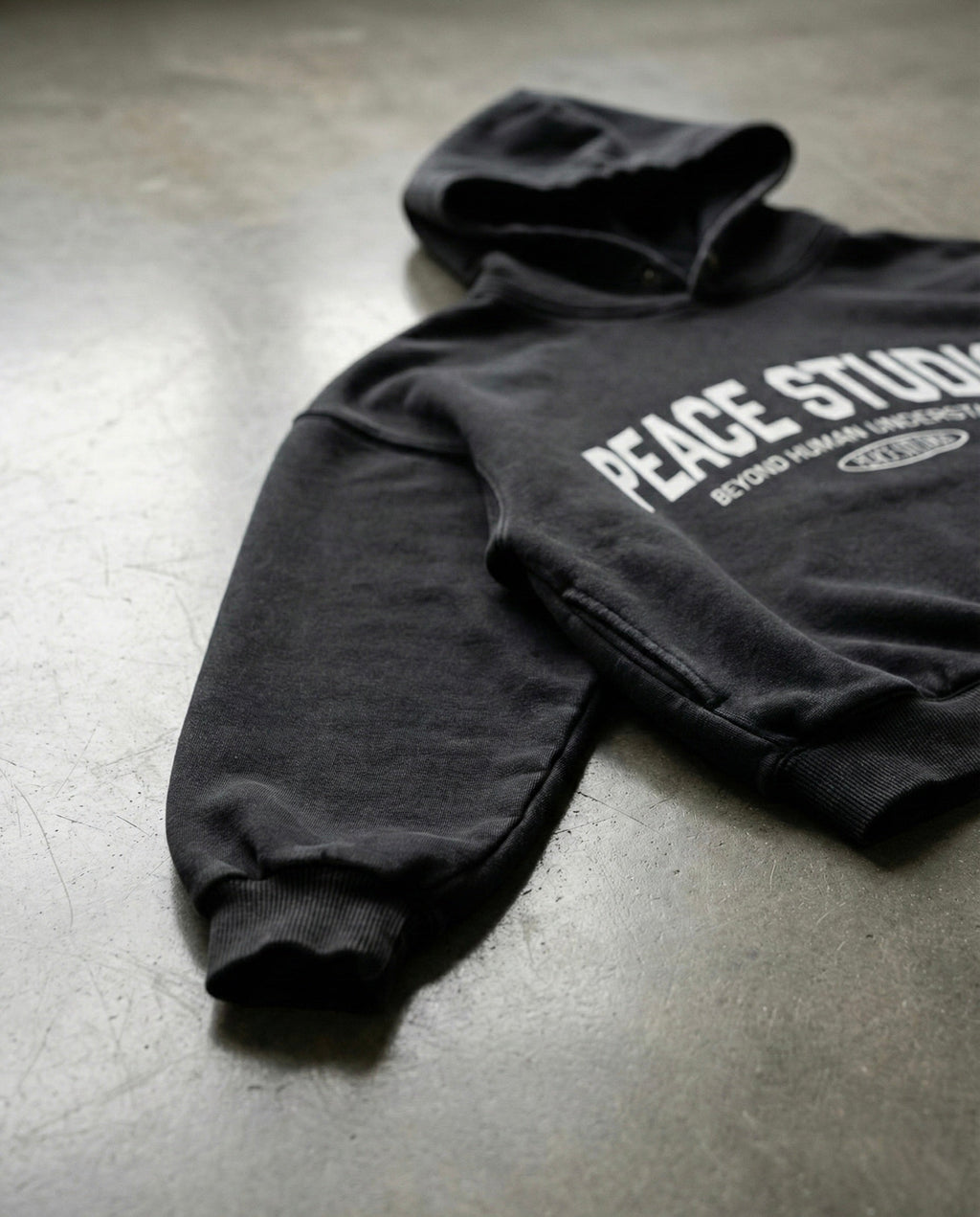 Peace® Studios Premium Enzyme-Washed Boxy Frayed Hoodie | Vintage Black