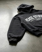 Peace® Studios Premium Enzyme-Washed Boxy Frayed Hoodie | Vintage Black
