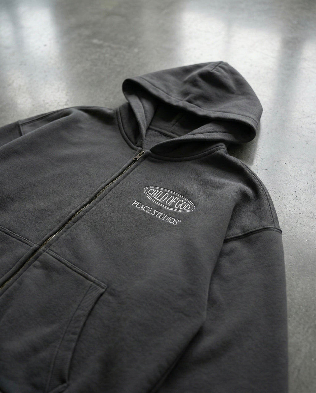 Child of God II Dark Gray Dual-Zip Fleece Boxy Hoodie | Peace®