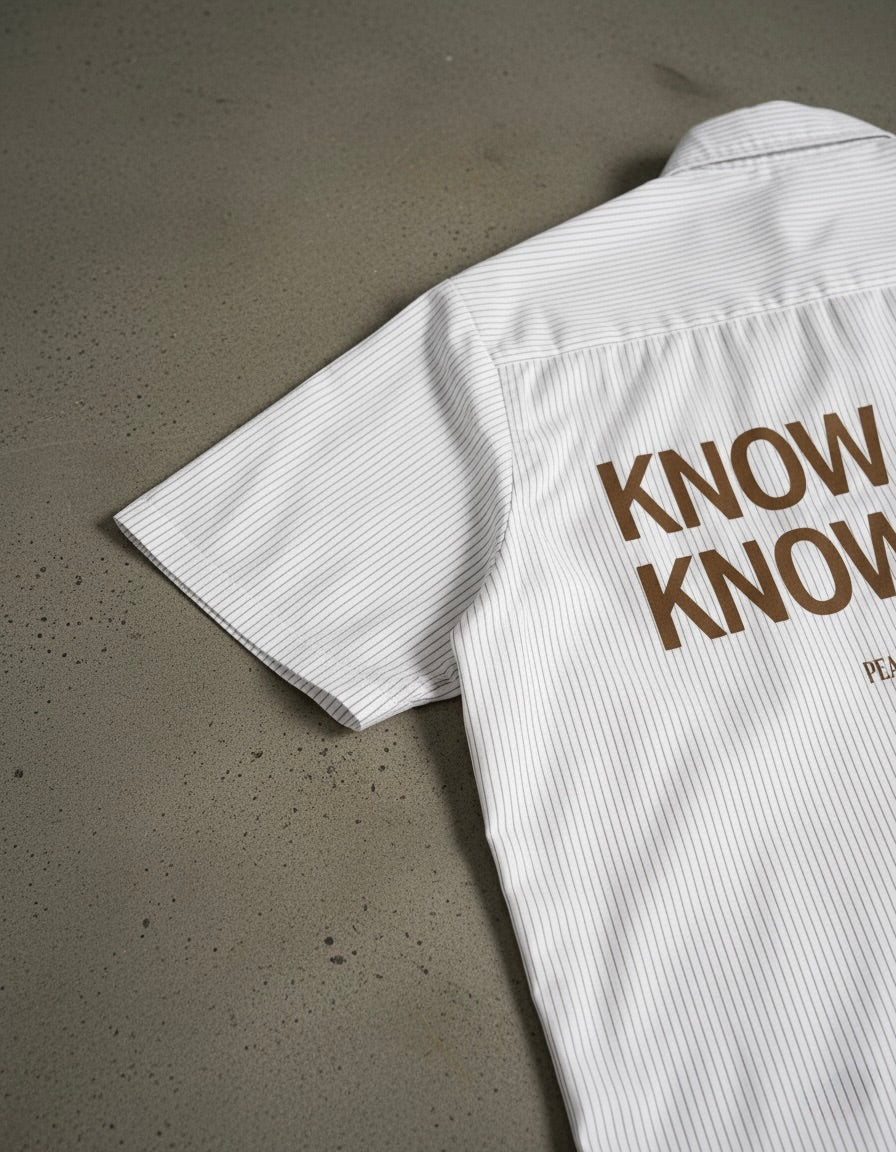 Know Jesus, Know Peace Oversized White Stripe Boxy Shirt | Peace®