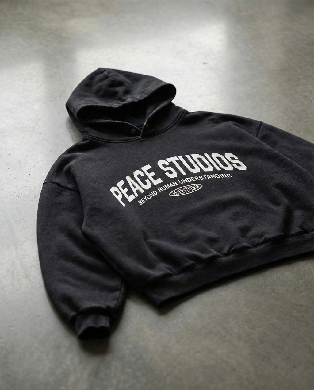 Peace® Studios Premium Enzyme-Washed Boxy Frayed Hoodie | Vintage Black