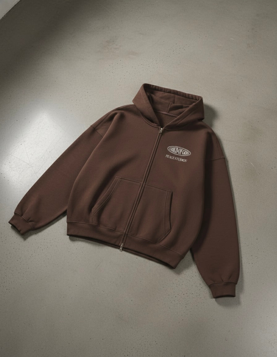Child of God II Brown Dual-Zip Fleece Boxy Hoodie | Peace®