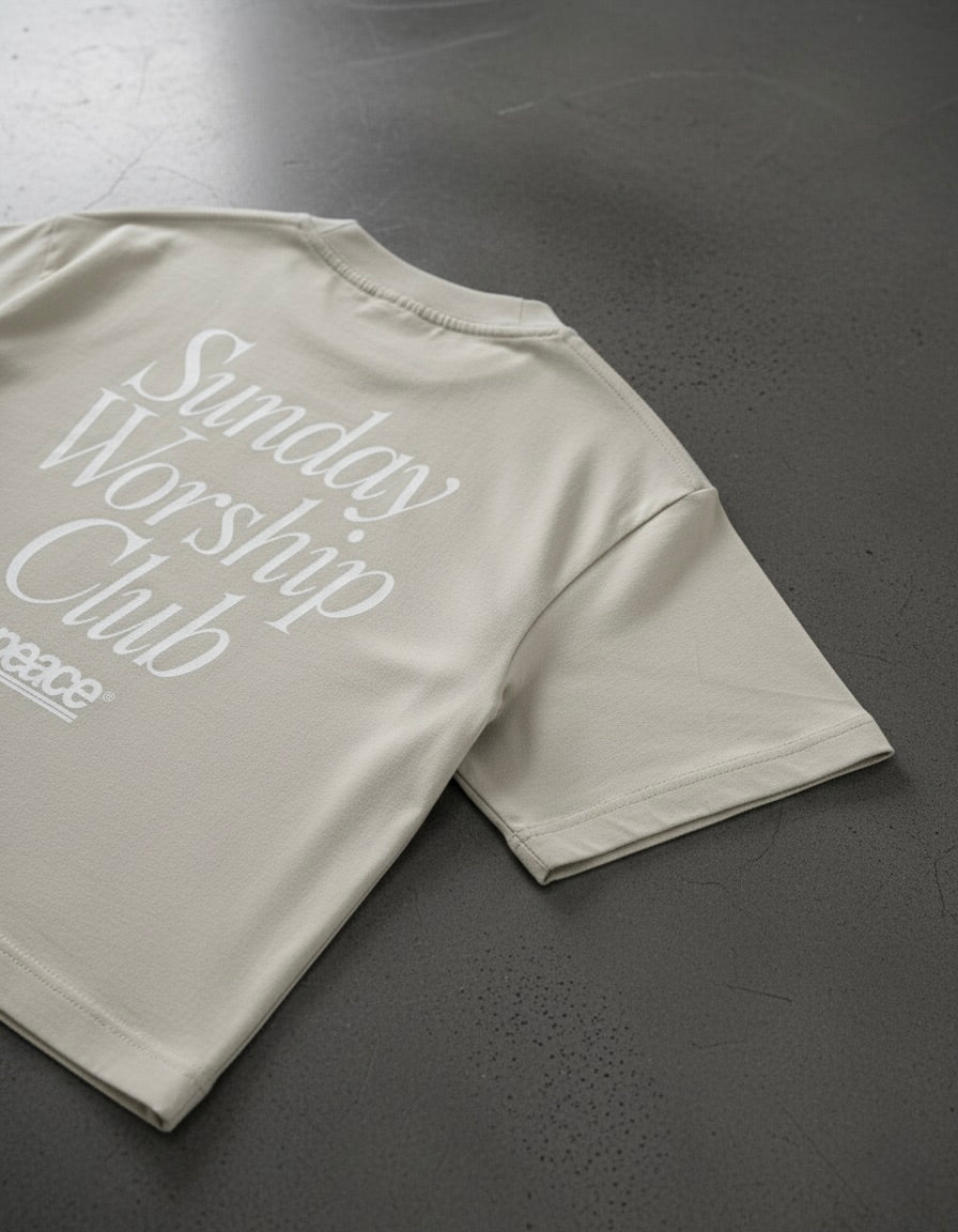 Sunday Worship Club Boxy Tee Beige | Peace®