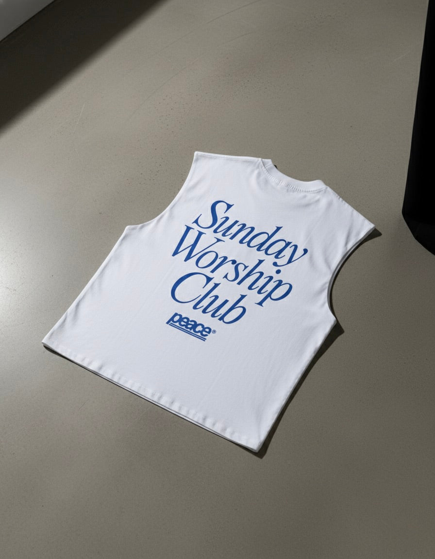 Sunday Worship Club White Raw Edge Tank Top | Peace®