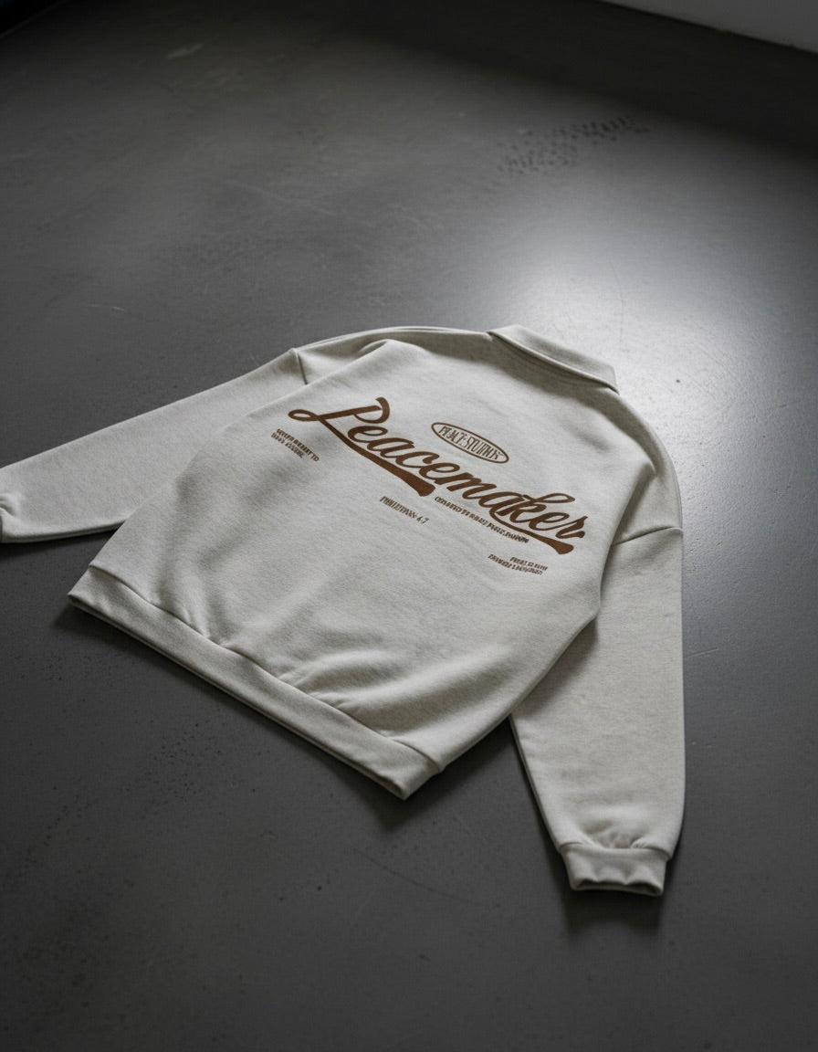 Peacemaker Heavyweight Oat Gray Fleece Polo Sweatshirt | Peace®